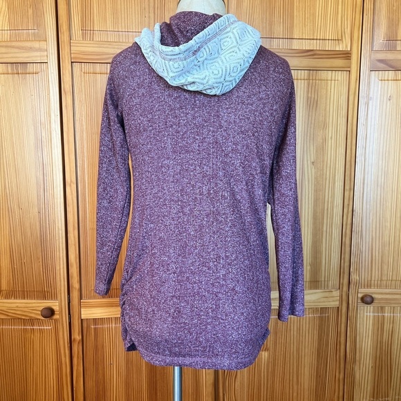 Chance Or Fate Medium Burgundy Long Hooded Lightweight Shirt Crochet Cowl Neck - Picture 6 of 10